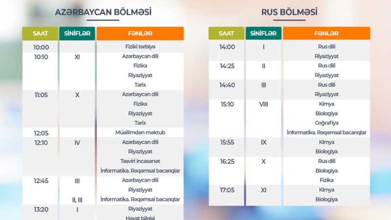 “Dərs vaxtı”nın 25 sentyabr cədvəli açıqlandı