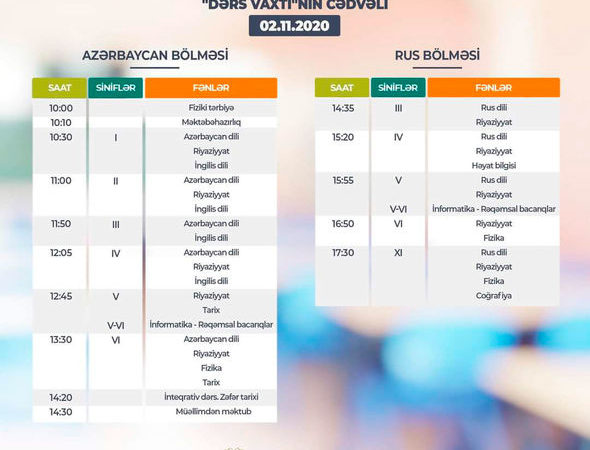 “Dərs vaxtı”nın bu günə olan cədvəli – FOTO