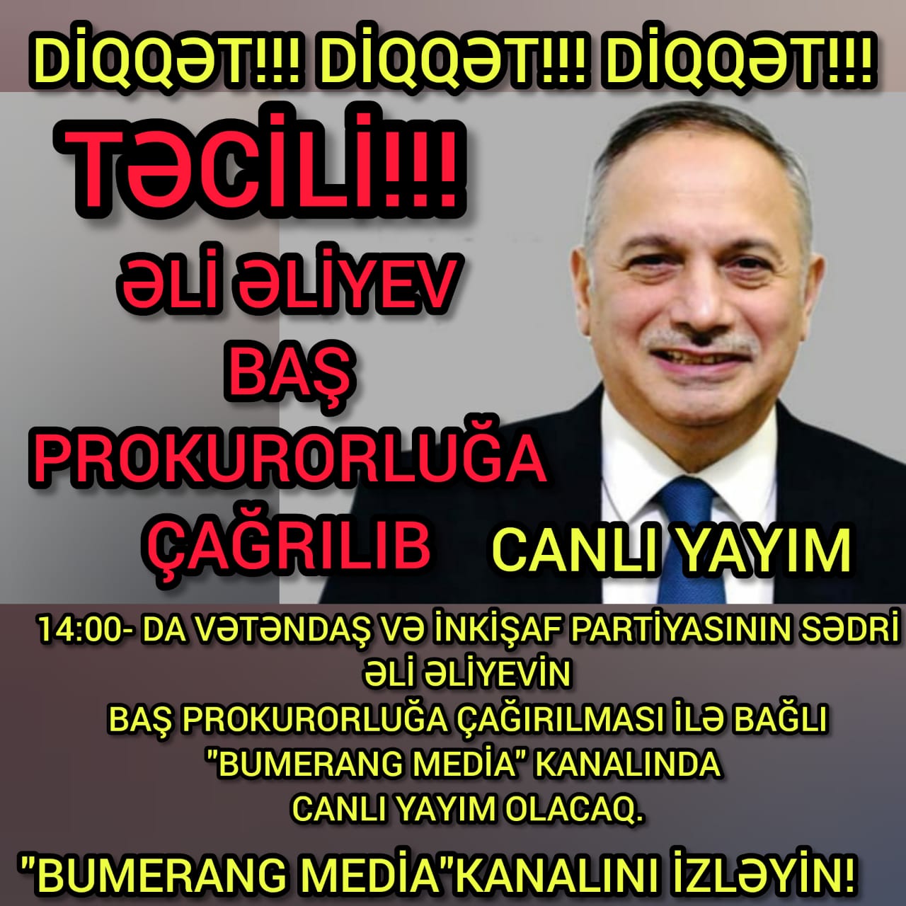 SON DƏQİQƏ! VİP sədri Əli Əliyev baş prokurorluğa çağırıldı