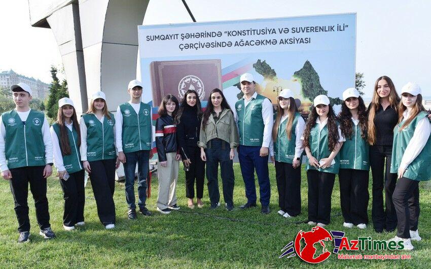 Leyla Əliyeva və Arzu Əliyeva Sumqayıtda ağacəkmə aksiyasında iştirak etdilər
